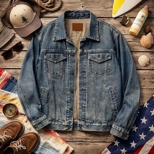 Vintage 2003 GAP Denim Jacket Mens L Trucker Y2K Faded Wash Americana